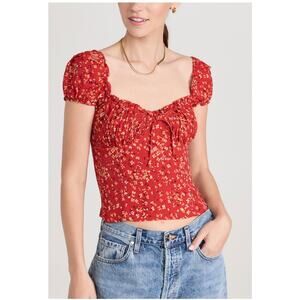 Reformation Micaela Baila Floral Sweetheart Cap Sleeve Ruched Back Top 2